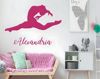 Gymnastic Wall Decal for Girls - Gymnast Silhouette with Customized Name Vinyl Design