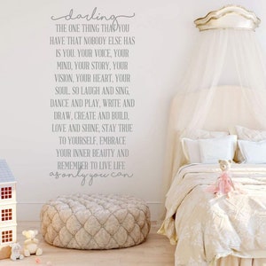 Wall Decor for Girls - &quot;Darling, Live Life As Only You Can&quot; Inspirational Quote Vinyl Lettering for Nursery, Infant, or Tween Bedroom
