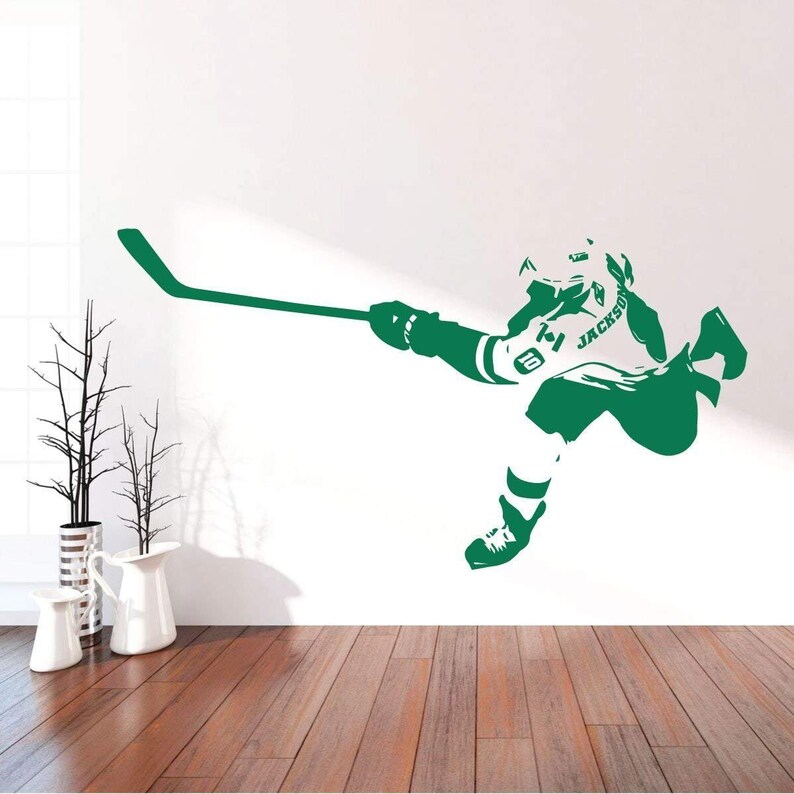 Hockey Wall Decor Personalized Player Shooting Puck Vinyl Etsy