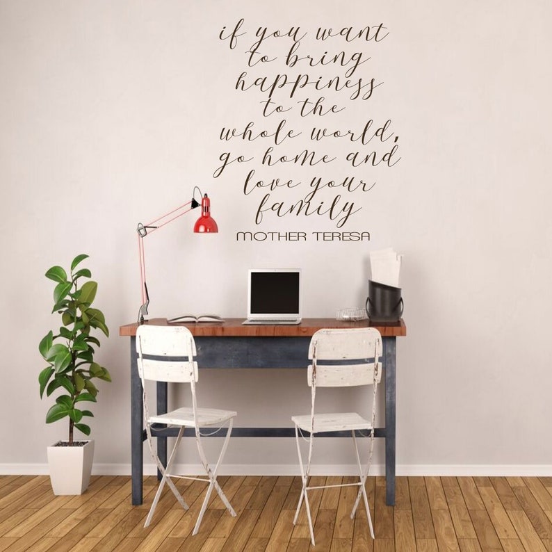 Windows Family Love Quote Mother Teresa Vinyl Lettering Bring Happiness to the Whole World Peel and Stick Adhesive Sticker for Walls
