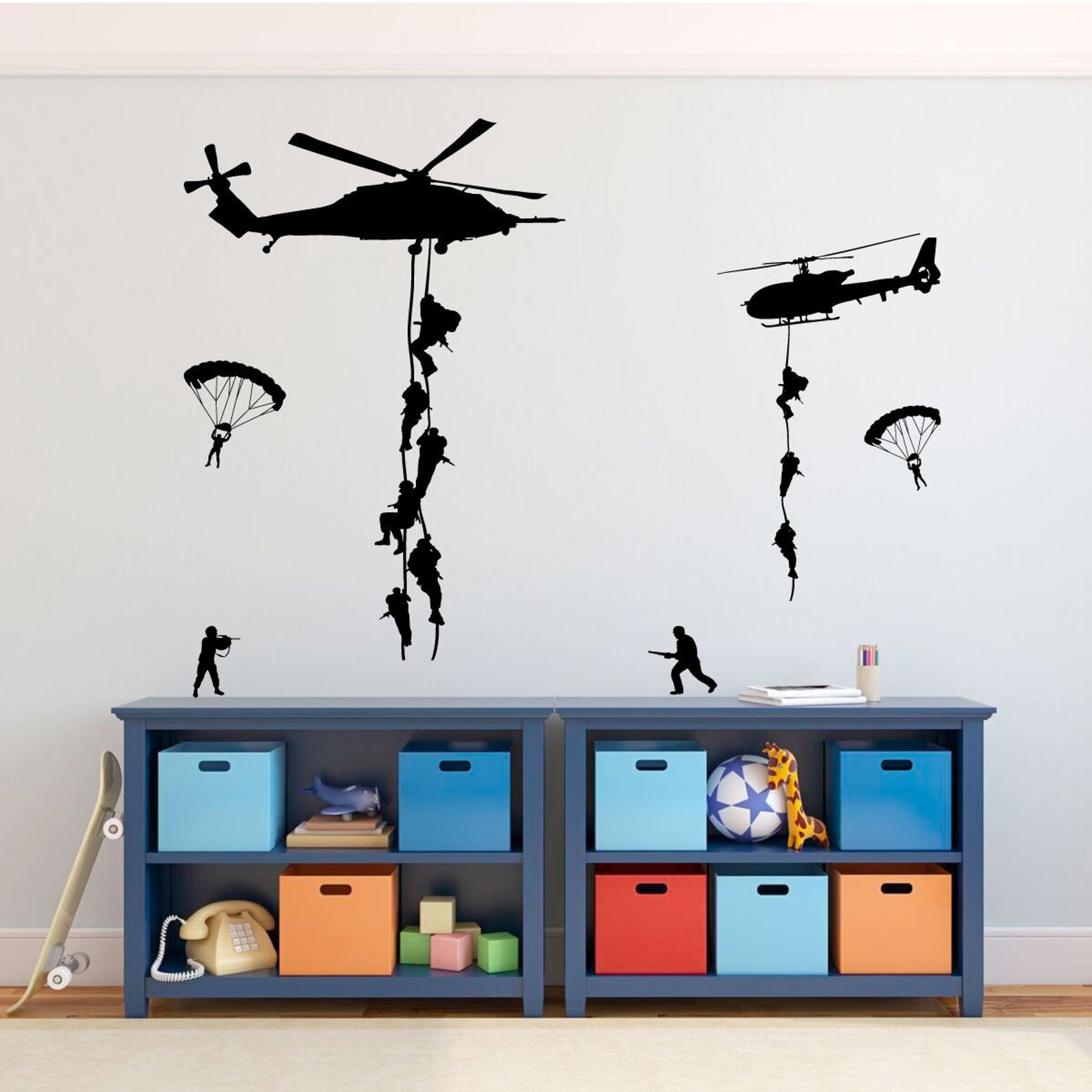 Army Wall Decals Soldiers Parachuting From Helicopters Etsy