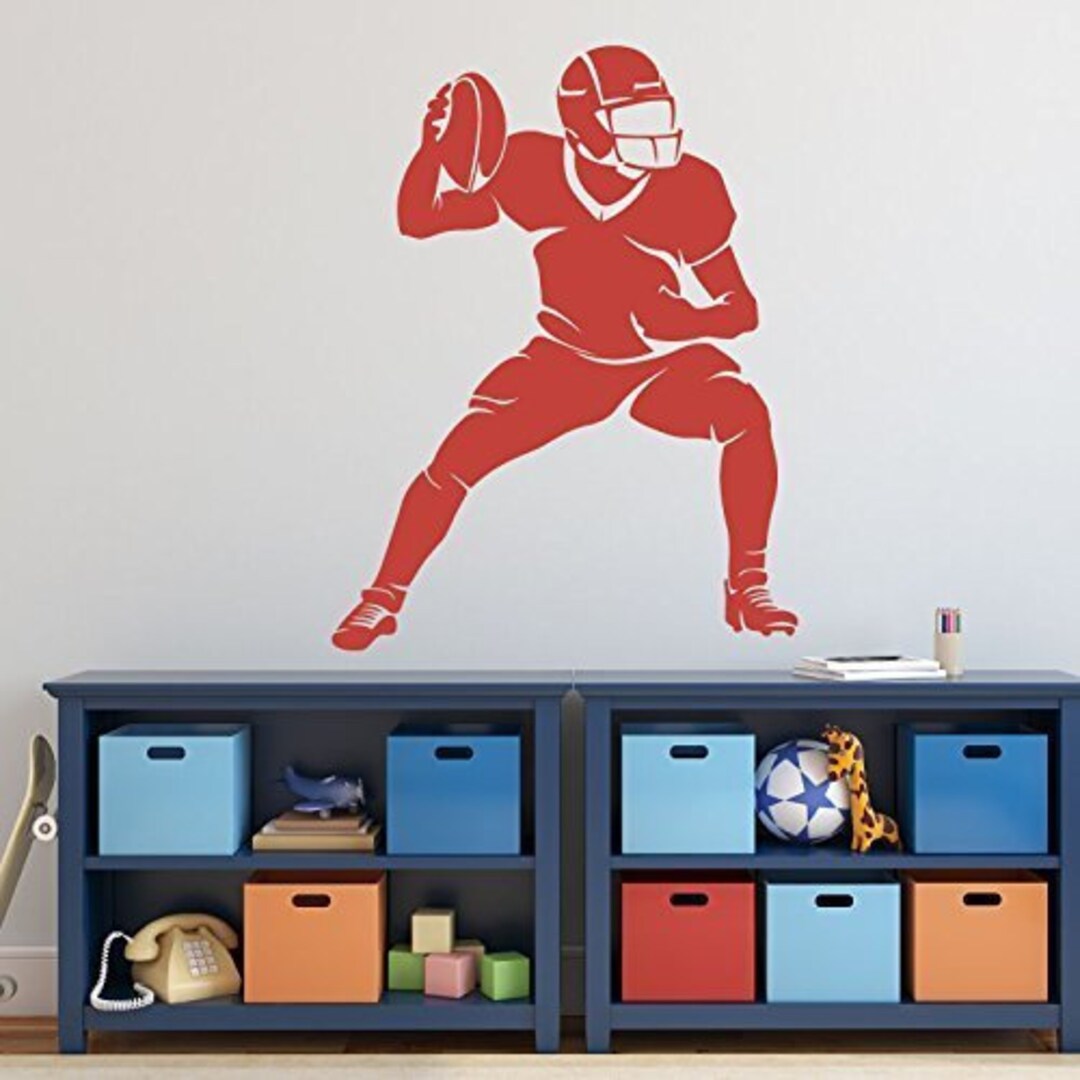 Personalized Quarterback Wall Decal – Custom Name & Number Football Player Sticker, Peel & Stick (White, Left-Handed, 29"H X 24"W)