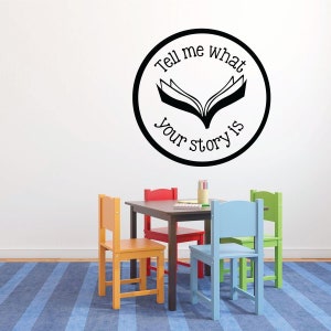 Classroom Wall Decor - Tell Me What&#39;s Your Story - Vinyl Wall Decal - Homeschool Wall Decor - Wall Art for Schools, Classrooms, Libraries