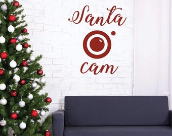 Christmas Wall Decal - Santa Cam - Holiday Vinyl Decor for Living Room or Home Decoration