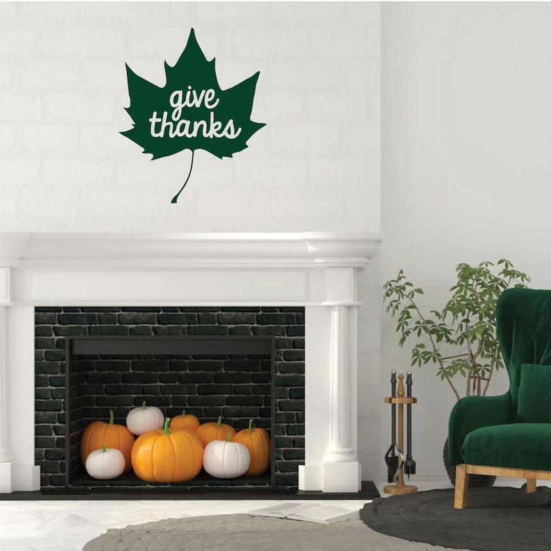 Vinyl Maple Leaf Art for Home Decor Bedroom or Fall Decoration Give Thanks Living Room Thankful Wall Decal Quote