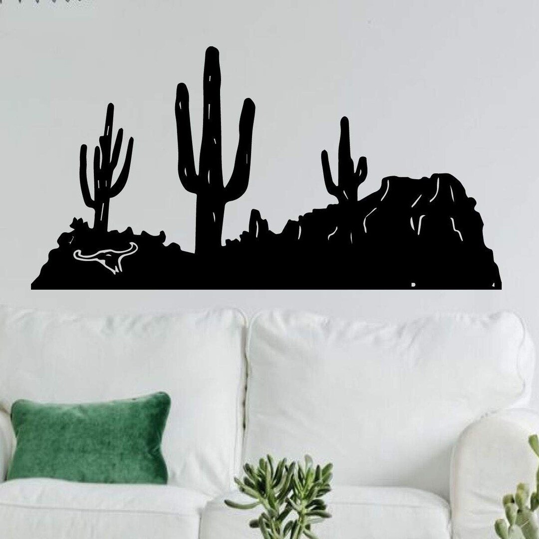 Desert Wall Decals | Cactus and Rocks Vinyl Stickers Silhouettes ...