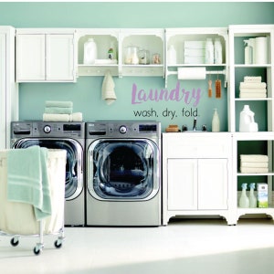 Laundry Room Wall Decal - Wash, Dry, Fold - Removable Vinyl Sign for Home Decor