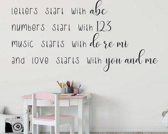 Children Room Decor - Letters Start With ABC Numbers Start With 123 - Wall Decal Decoration For Bedroom or Playroom