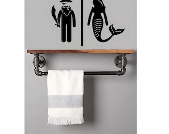 Pirate and Mermaid Vinyl Wall Decal | His and Hers Bathroom Decor