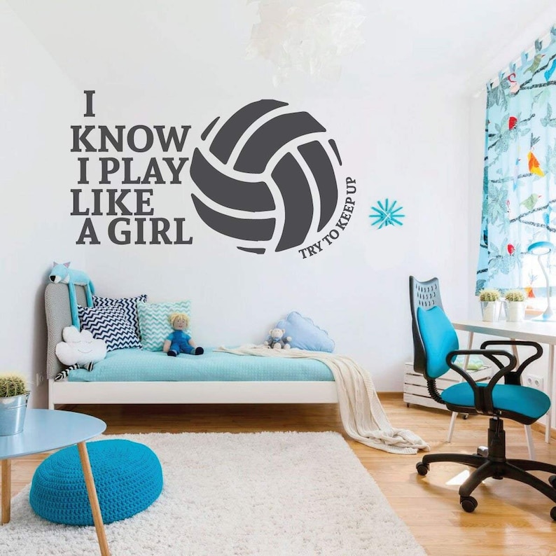 Volleyball Wall Decal Try To Keep Up Vinyl Decor For Etsy