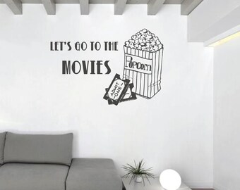 Movie Wall Decal – Popcorn & Tickets, Home Theater Decor