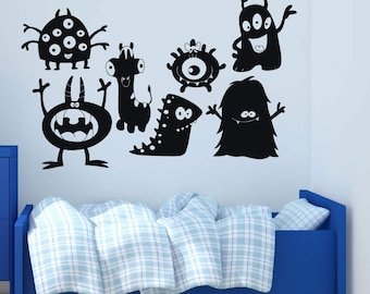 Wall Decal For Kids - Monster Collage Silhouette - Vinyl Wall Art and Decor for Children's Bedroom, Bathroom or Playroom