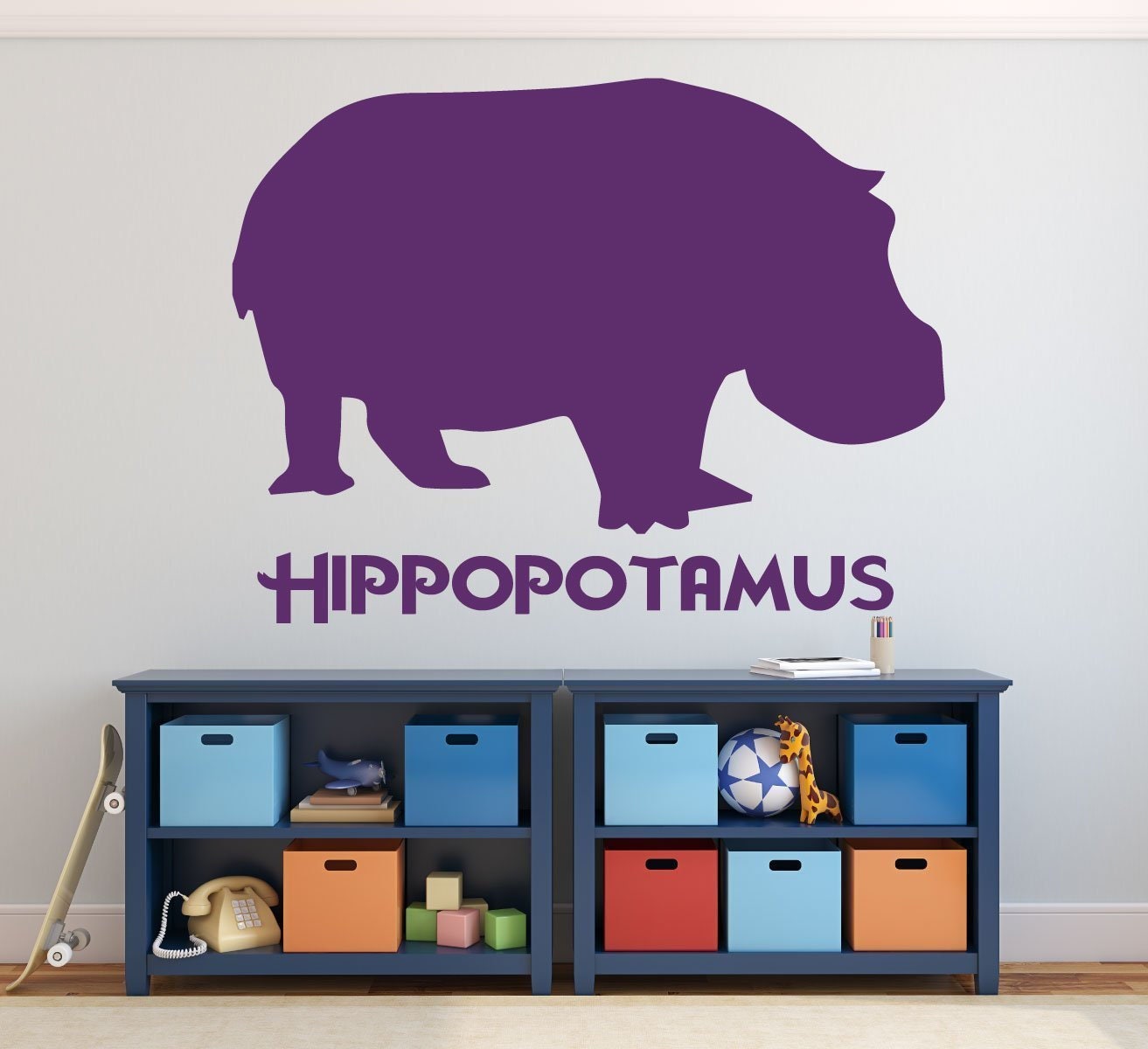 Hippo Wall Decal Hippopotamus Art for Home Playroom Etsy