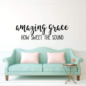 Amazing Grace Wall Decal - Christian Hymn Lyrics Vinyl Lettering | Inspirational Decor Transfer Stickers for Home or Church Decoration