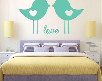 Love Birds - Vinyl Wall Art Decal Sticker - Little Girl Room Decor, Baby Girl Nursery Decor, Cute Room Decor for Teen Girls