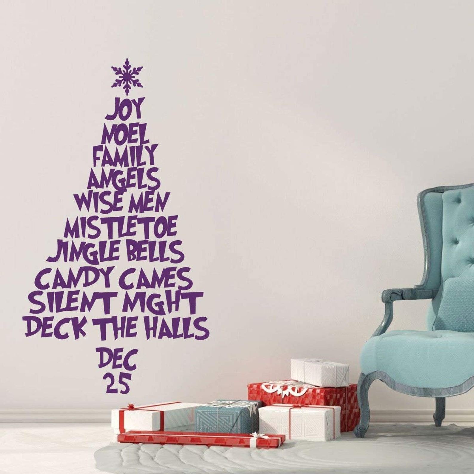Christmas Tree Wall Decal Made From Words Holiday Vinyl Etsy