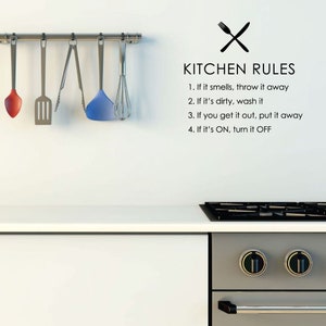 Kitchen Rules Wall Art - Vinyl Decal, Home Kitchen Decor, Restaurant Decoration, Wall Decor for Kitchen, Office Kitchen, Knife Fork