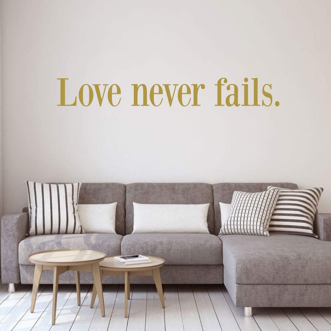 Love Never Fails Wall Decor Christian Vinyl Lettering for Couples and