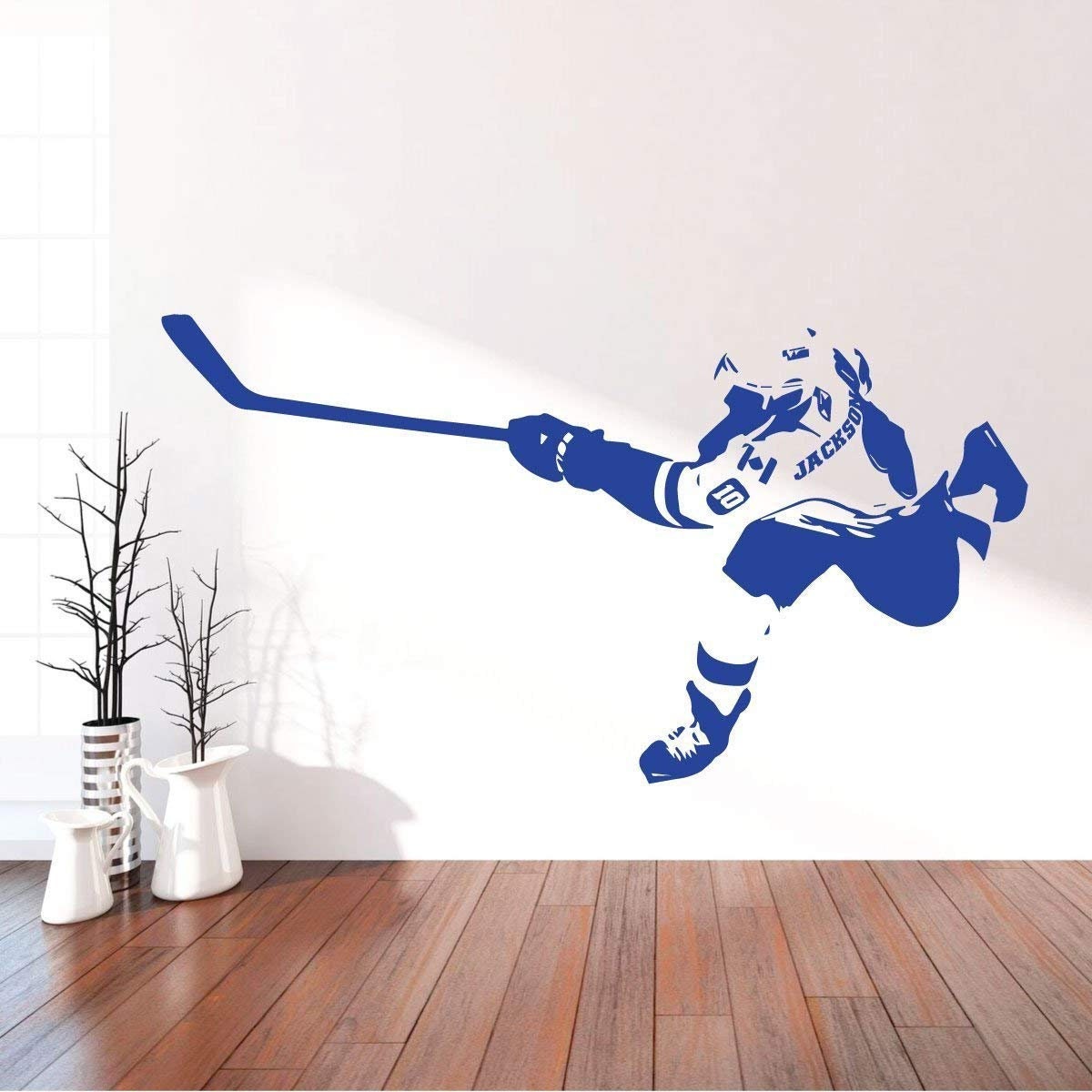 "He Shoots, He Scores" Vinyl Wall Decal - Hockey Themed Bedroom Decor, 22" X 4.75", Black Matte Finish