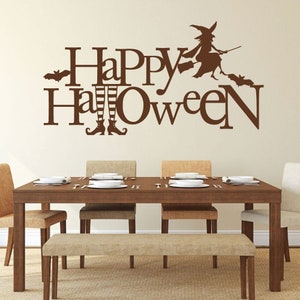 Halloween Witch - Vinyl Wall Decal, Witch Legs, Halloween Party, Witch On a Broom, All Hallows Eve, Flying Bats, Happy Halloween