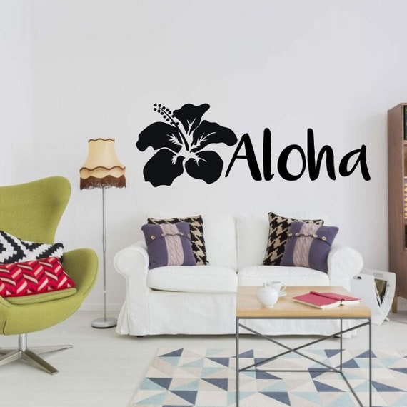 Hawaii Theme Vinyl Decor Hawaiian Flower Silhouette Living Room Bedroom Bathroom Or Kitchen