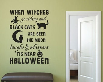 Halloween Decorations - Vinyl Wall Decal, Spooky Witches and Black Cats, Halloween Party, All Hallows Eve - Version 1