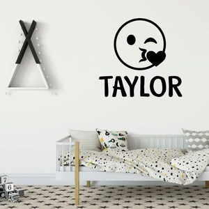 Emoji Wall Decal - Wink Face - Personalized Vinyl Art Decorations for Teens, Boys or Girl&#39;s Bedroom, Playroom or Home Decor