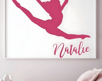 Personalized Gymnastics Wall Decal, Custom Gymnast Vinyl Sticker
