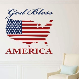 God Bless America Sticker, Patriotic Vinyl Decal, USA Map Wall Decal, American Flag Wall Decor, Vinyl Wall Decal, Removable Vinyl Stickers