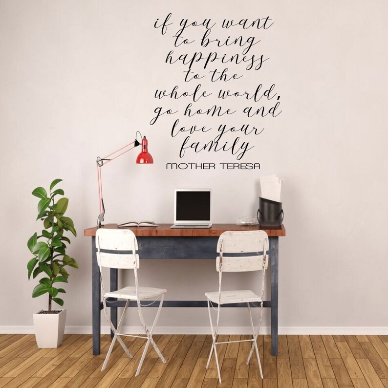 Windows Family Love Quote Mother Teresa Vinyl Lettering Bring Happiness to the Whole World Peel and Stick Adhesive Sticker for Walls