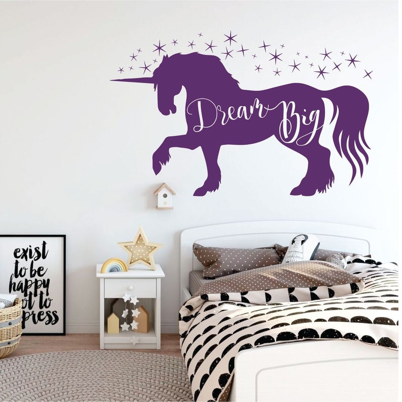 Unicorn Wall Decal Dream Big Vinyl Decor for Girl's Etsy