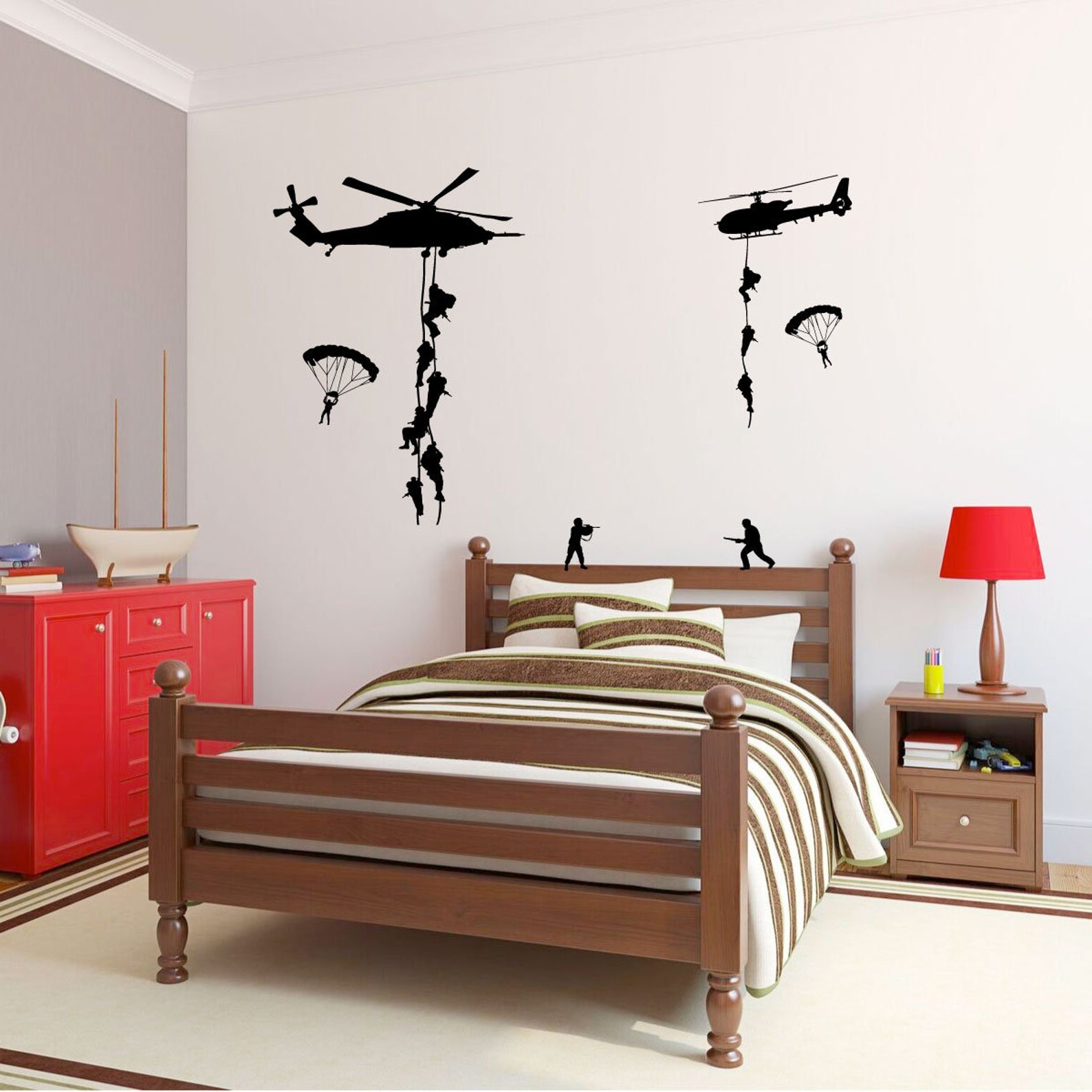 Army Wall Decals Soldiers Parachuting From Helicopters Etsy