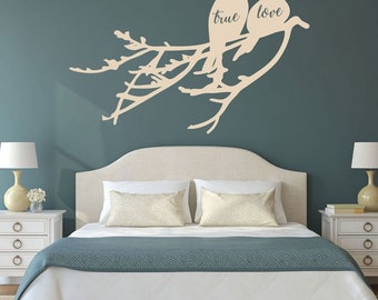 Love Birds - True Love Birds on a Branch - Love Wall Art, Wedding Reception Decorations, Birds on Branch, Home Wall Decals