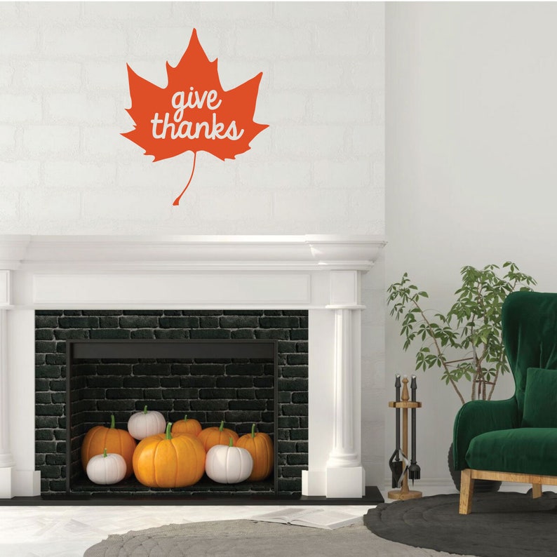 Vinyl Maple Leaf Art for Home Decor Bedroom or Fall Decoration Give Thanks Living Room Thankful Wall Decal Quote