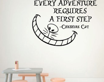 Cheshire Cat Wall Decal - Every Adventure Requires A First Step - Vinyl Decor for Girls, Boys, Teen&#39;s Bedroom Decoration
