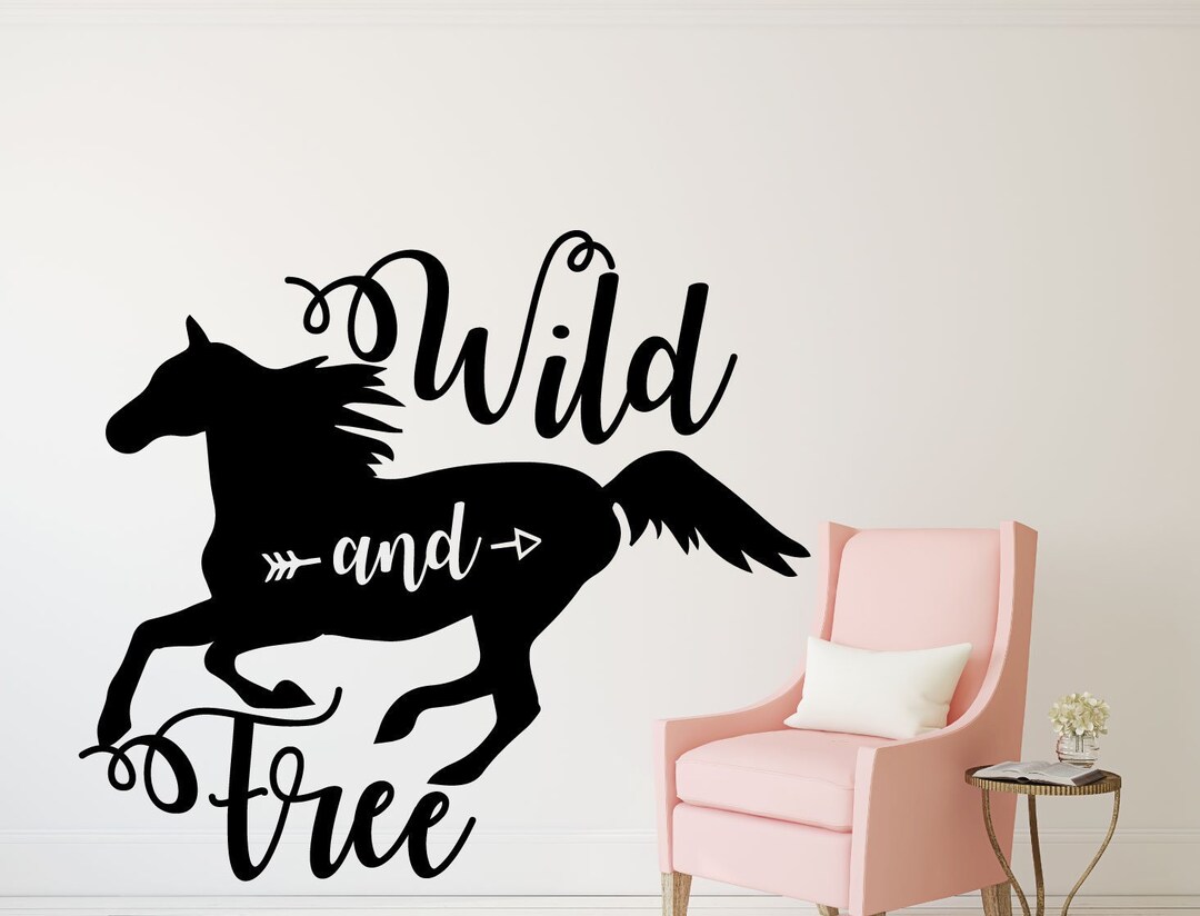 Horse Wall Decor Wild and Free vinyl Wall Decal for Girl's Bedroom