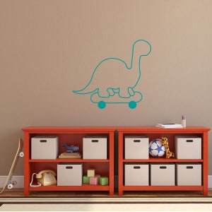 CustomVinylDecor Dinosaur Sticker | Dinosaur Skateboarding Vinyl Wall Decal