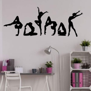 Gymnastic Wall Decal For Teen&#39;s Bedroom - Acrobatic, Balance Beam, Combination, Floor Exercise - Silhouette Girl&#39;s Vinyl Decor