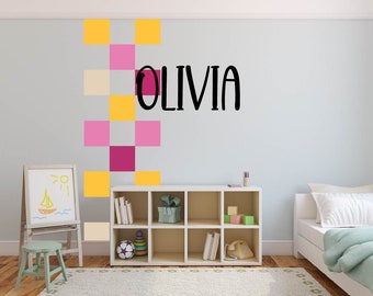 Checkered Square Vinyl Decal Stickers with personalized name option.