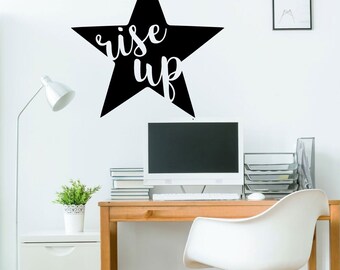 Girl's Room Wall Decal - Rise Up With Star Silhouette Design - Vinyl Art Decoration For Teen's Bedroom or Playroom Decor