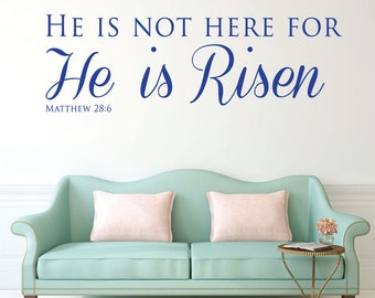 Christian Wall Decals for Easter, "He is not here, He is Risen" Bible Saying, Jesus Resurrection Quote, Vinyl Home Decor for Church, Home