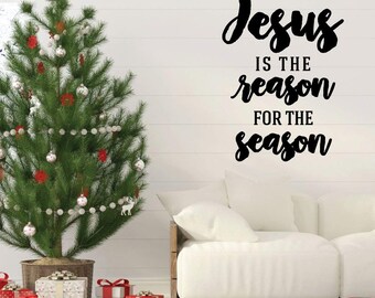 Christmas Wall Decal - Jesus Is The Reason - Holiday Vinyl Stickers for Living Room, Family Room Decor or Home Decoration