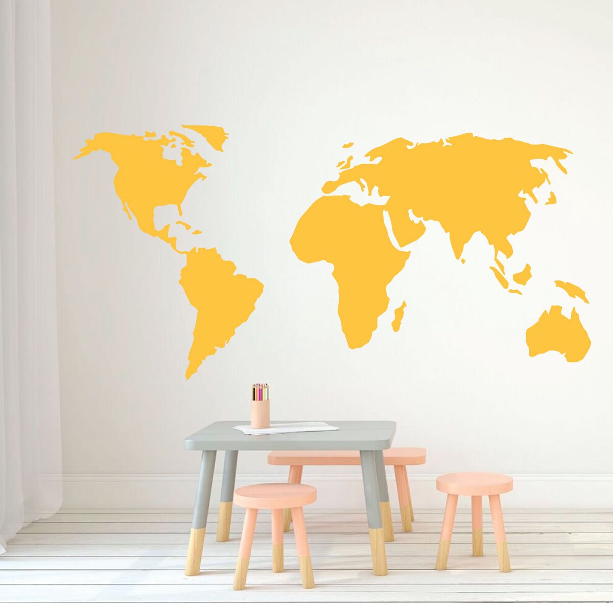 Wall Decal Map Detailed World Map Wall Decal – Removable Vinyl Sticker ...