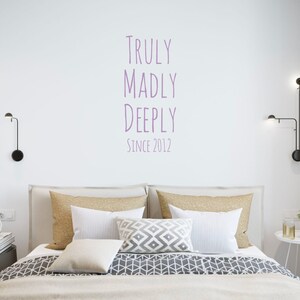 Benutzerdefinierte 18 x 40 Wall Decals Zitate: Truly Madly Deeply personalisierte paar Schlafzimmer Dekor für Verlobungen, Jubiläen, Valentinstag Bild 6