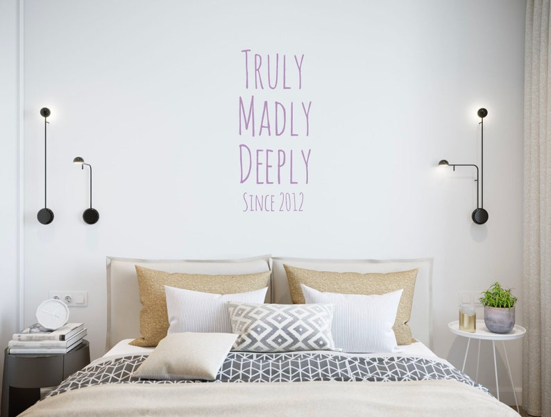 Benutzerdefinierte 18 x 40 Wall Decals Zitate: Truly Madly Deeply personalisierte paar Schlafzimmer Dekor für Verlobungen, Jubiläen, Valentinstag Bild 6