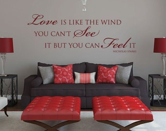 Love Quote Vinyl Wall Decal -"Love Is Like The Wind" - Romantic Home Decor for Couples, Families - Wedding Decoration
