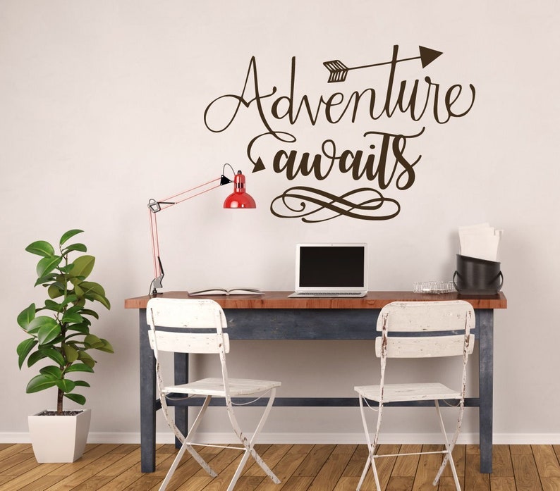 Adventure Wall Decal - Adventure Awaits Quote - Vinyl Sticker ...