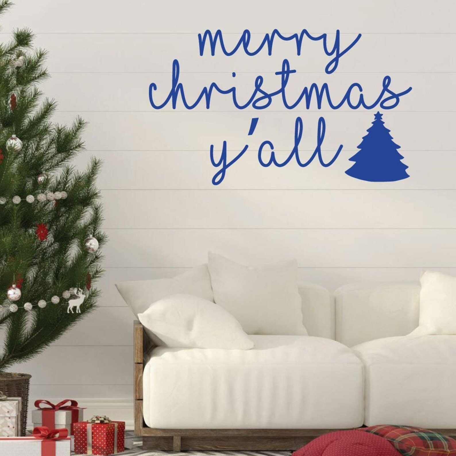 Christmas Tree Wall Decal Decor Merry Christmas Y'all Etsy