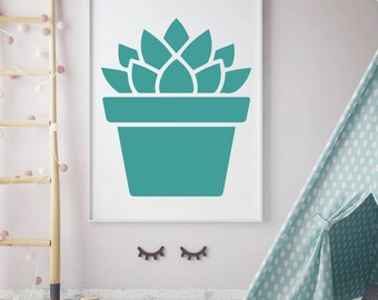 Succulent Wall Decal - Vinyl Sticker Decoration for Children's Bedroom, Play Room or Home Decor