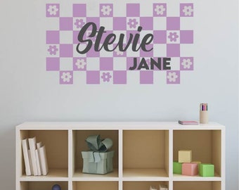 Checkered Square with Cutout Vinyl Decal Stickers with personalized name option